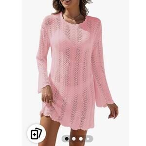 Boutique - Women's Crochet Swimsuit Coverup - Pink XL